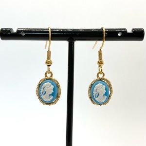 Dainty blue and white cameo earrings